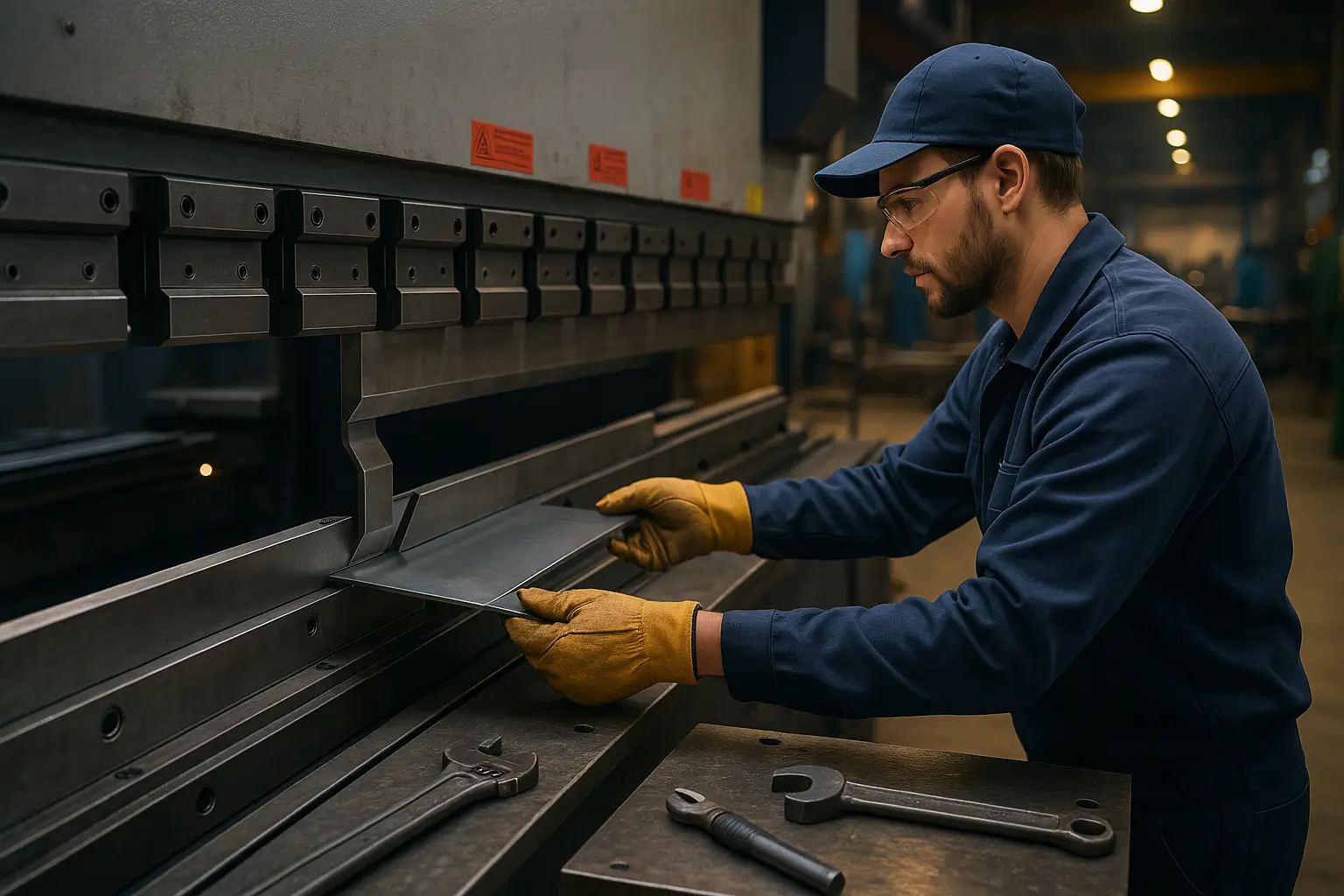 установка металлической заготовки на гибочный станок