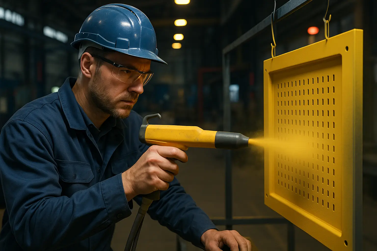 нанесение порошковой краски на металлическую деталь