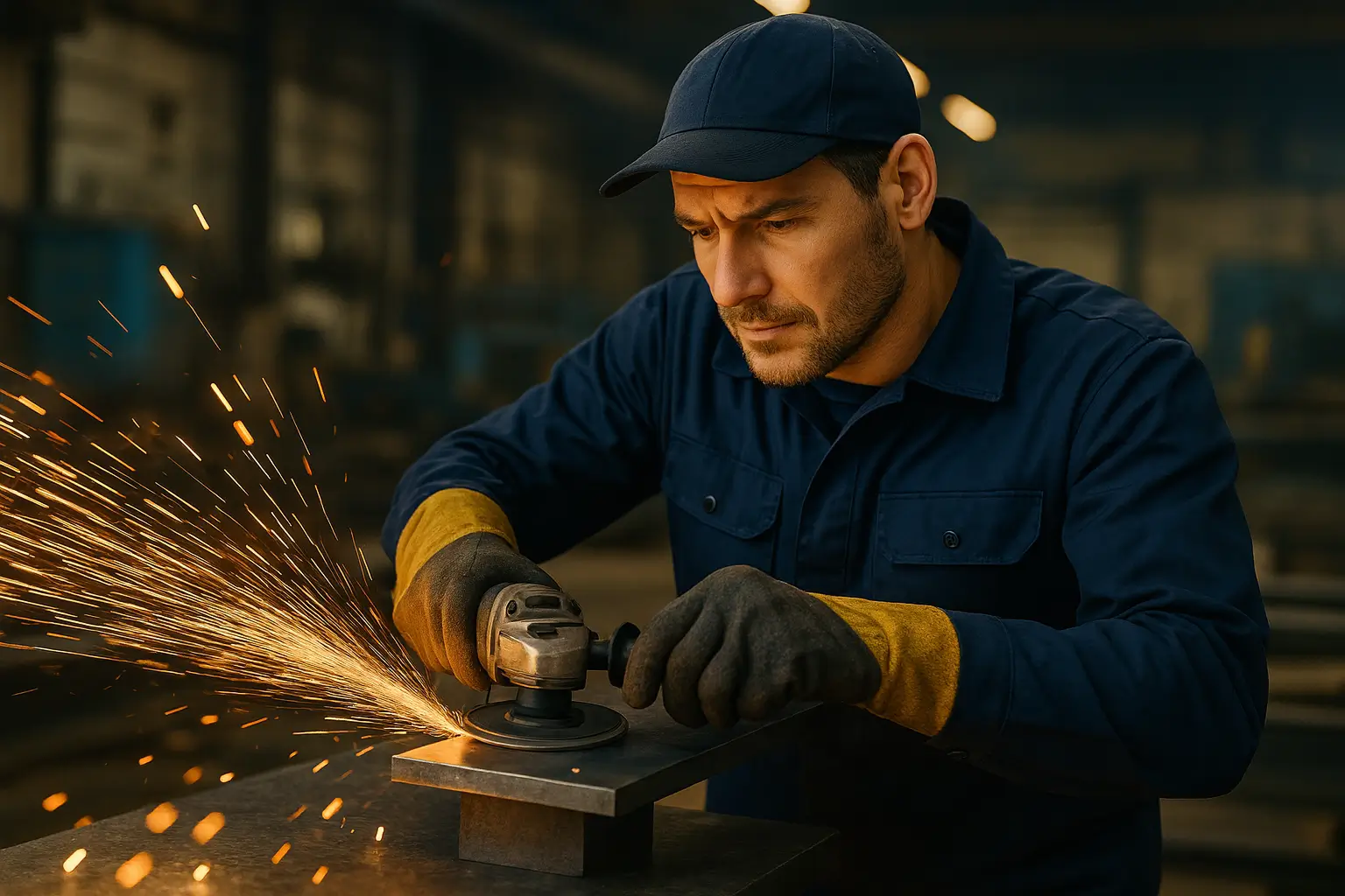 шлифовка металлической кромки в производственном цеху